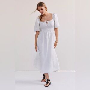 FAITHFULL THE BRAND Maurelle Polka-Dot Print Linen Midi